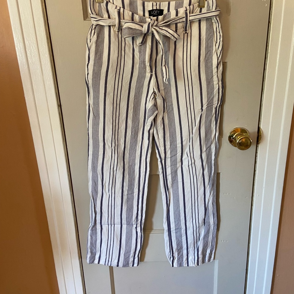 LOFT Blue and White Linen Blend Pants